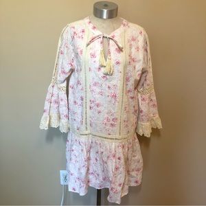 Allison New York floral eyelet lace drop waist embroidered bell sleeve flounce